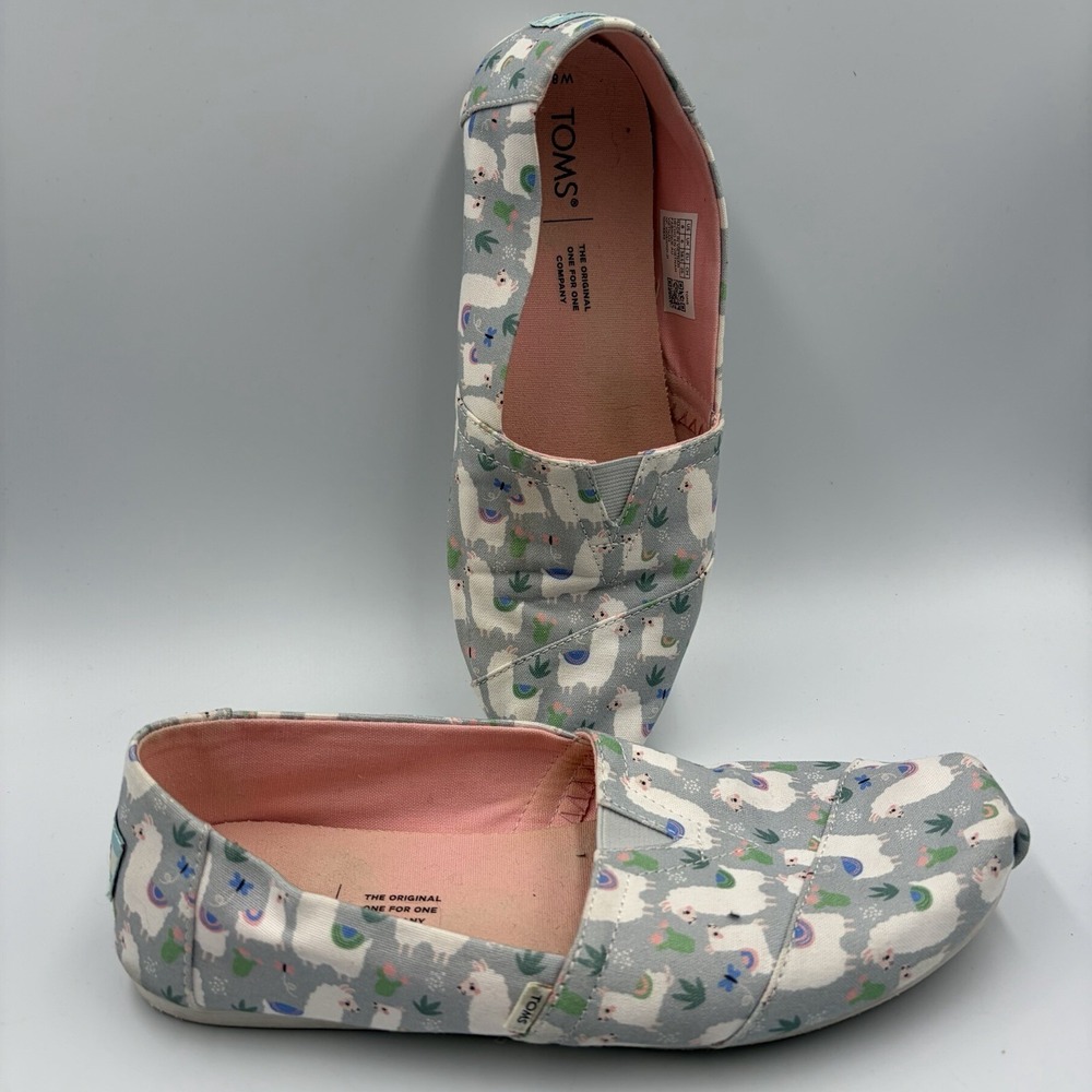 TOMS Alpargata Lovable Llama Print Gray Turquoise Flats Shoes Momma Size 8